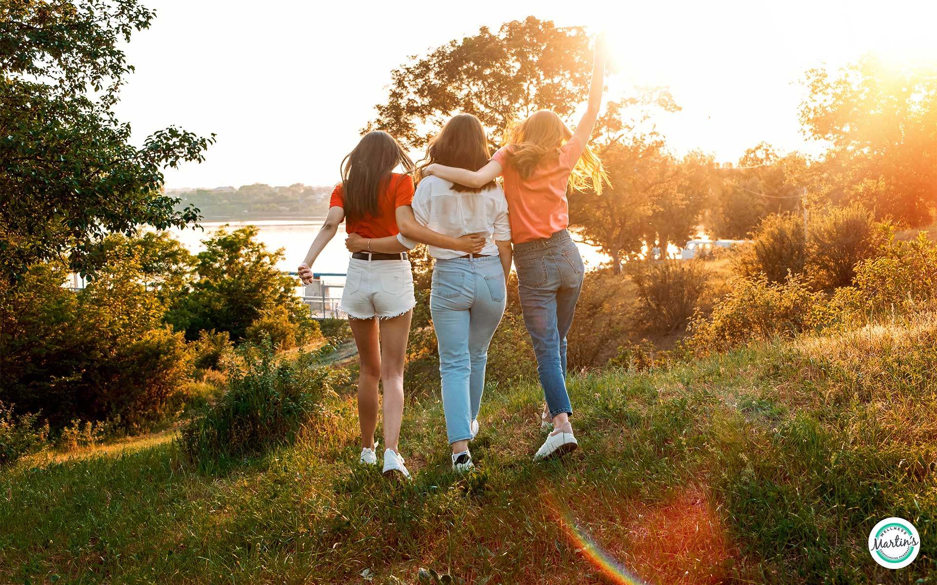 Three women breathing freely outdoors after using natural supplements for allergies